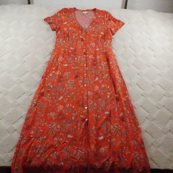 J. Jill Dresses & Skirts - J. Jill Maxi Shirt Dress Womens Small Floral Print Red V-Neck Short Sleeve